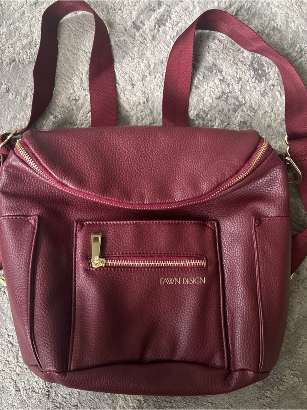 Fawn Design Burgundy Pebbled Backpack with Gold Hardware